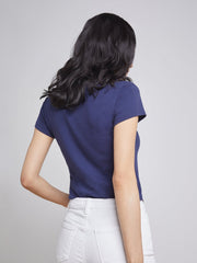 Becca Cotton V-Neck Tee in Navy | L'AGENCE online