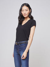 Becca Cotton V-Neck Tee in Black | L'AGENCE Women
