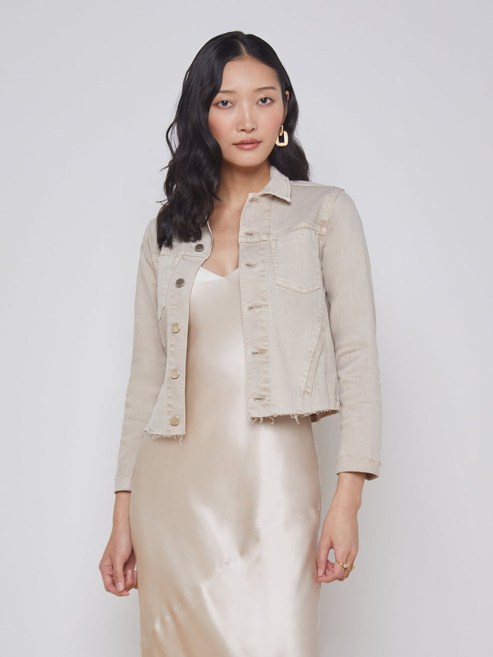 Janelle 3/4 Sleeve Jean Jacket in Biscuit | L'AGENCE near me