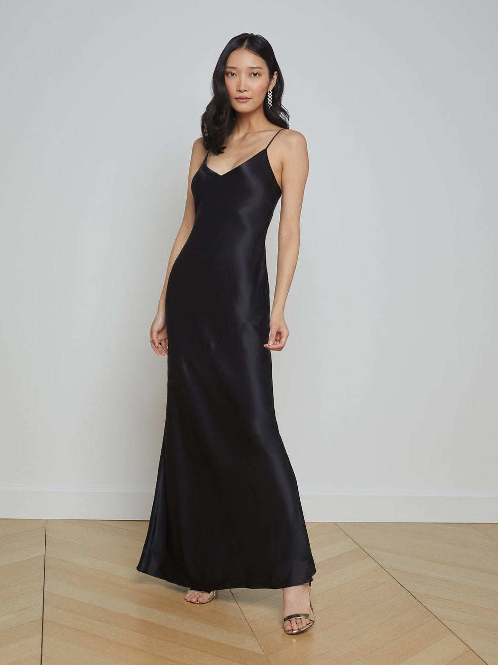 Serita Silk Slip Dress in Black | L'AGENCE for sale
