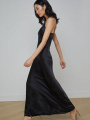 Serita Silk Slip Dress in Black | L'AGENCE for sale