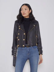 Billie Belted Leather Jacket in Black | L'AGENCE discount
