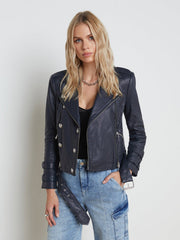 Billie Belted Leather Jacket in Midnight | L'AGENCE US