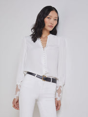 Ava Lace Cuff Blouse in Ivory | L'AGENCE sale