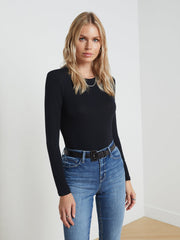 Tess Long Sleeve Tee in Black Micro Modal | L'AGENCE Women