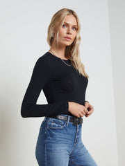 Tess Long Sleeve Tee in Black Micro Modal | L'AGENCE Women