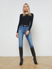Tess Long Sleeve Tee in Black Micro Modal | L'AGENCE Women