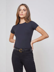 Ressi Fitted Tee in Black Micro Modal | L'AGENCE for sale