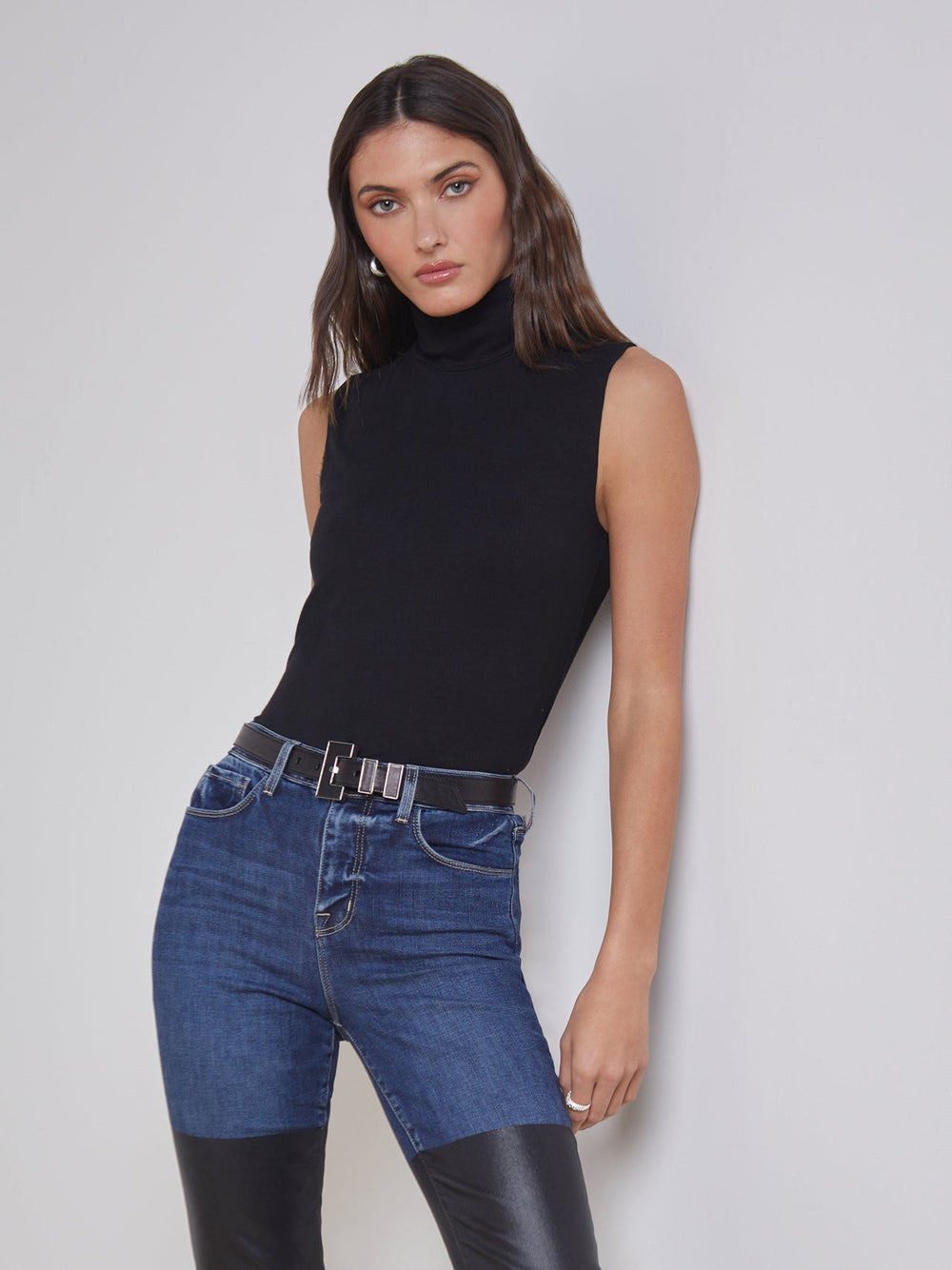 Ceci Sleeveless Turtleneck in Micro Modal Black | L'AGENCE online