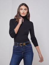 Flora Long Sleeve Turtleneck in Black/Black | L'AGENCE sale
