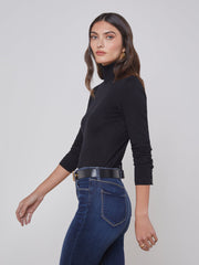 Flora Long Sleeve Turtleneck in Black/Black | L'AGENCE sale