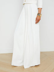 Nova Pleated Wide-Leg Pant in Ivory | L'AGENCE online