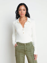 Sterling Long Sleeve Sweater in Ivory/Jewel Button | L'AGENCE Women