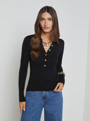 Sterling Long Sleeve Sweater in Black/Gold | L'AGENCE sale
