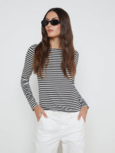 Tess Long Sleeve Tee in Black/White Stripe | L'AGENCE discount