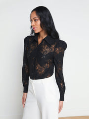 Jenica Puff Sleeve Lace Blouse in Black | L'AGENCE Women