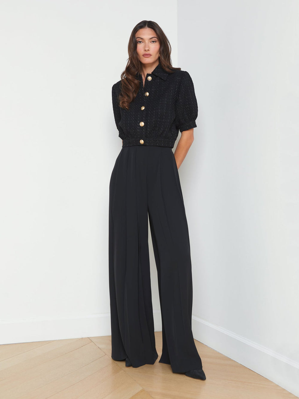 Nova Pleated Wide-Leg Pant in Black | L'AGENCE near me