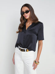 Ellah Silk Blouse in Black | L'AGENCE for sale