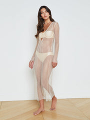 Sara Mesh Cover-Up Dress in Champagne | L'AGENCE US