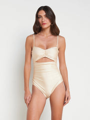 Lily Cut-Out One-Piece Swimsuit in Champagne | L'AGENCE Women