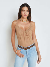 Gelina Ruched Bodysuit in Dark Cappuccino | L'AGENCE for sale