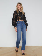 Odelia Cropped Paisley Lace Blouse in Black | L'AGENCE sale