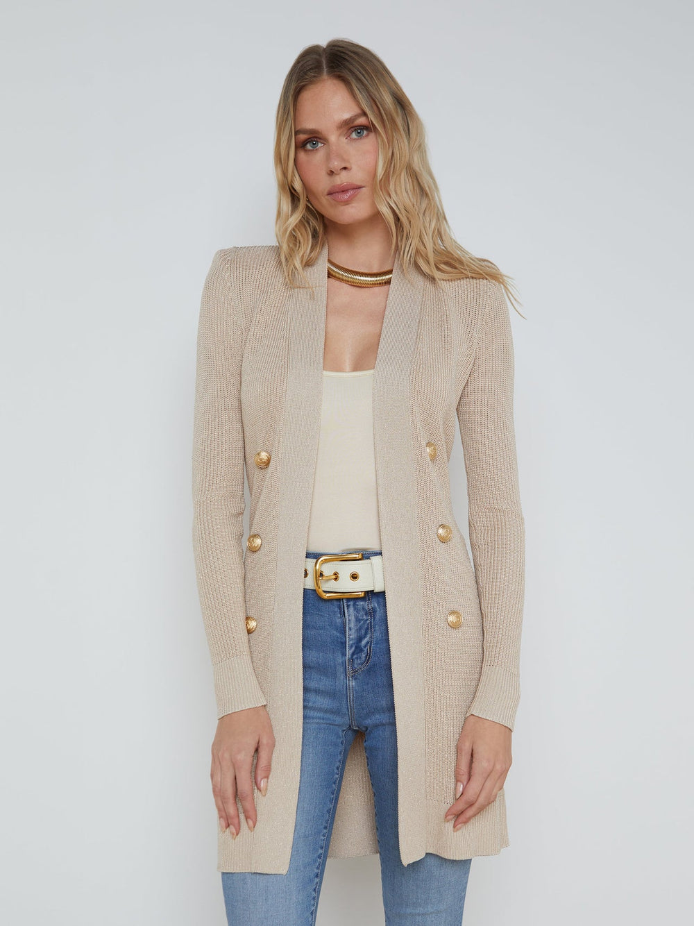 Noe Double-Breasted Cardigan in Pecan | L'AGENCE near me
