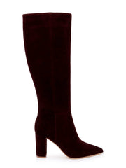 Christiane Knee High Boot in Burgundy Chocolate Suede | L'AGENCE sale