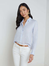 Tyler Long Sleeve Linen Blouse in Cornflower | L'AGENCE for sale