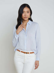 Tyler Long Sleeve Linen Blouse in Cornflower | L'AGENCE for sale