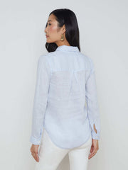 Tyler Long Sleeve Linen Blouse in Cornflower | L'AGENCE for sale