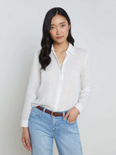Tyler Long Sleeve Linen Blouse in White | L'AGENCE Women