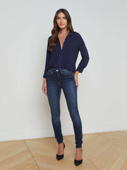 Marlene Blouse in Navy/White Contrast | L'AGENCE US