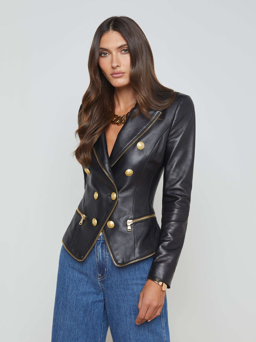 Ottilie Leather Blazer in Black | L'AGENCE Women