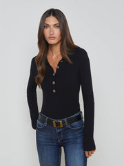 Sterling Long Sleeve Sweater in Black/Jewel Button | L'AGENCE Women