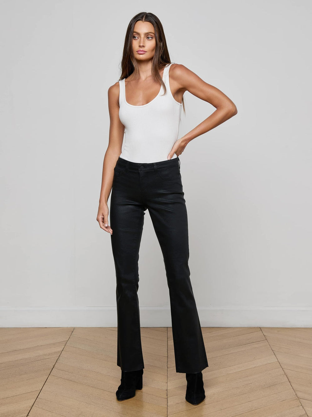 Sneeki Coated Straight-Leg Jean in Noir Coated | L'AGENCE Women
