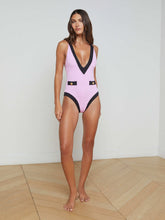 Lisa Plunge One-Piece Swimsuit in Light Violet/Black | L'AGENCE near me