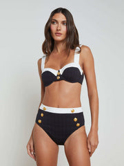Vanessa High-Waisted Bikini Bottom in Black/White | L'AGENCE for sale