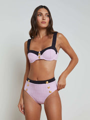 Vanessa High-Waisted Bikini Bottom in Light Violet/Black | L'AGENCE online