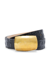 Milou Belt in Black Croc Embossed/Gold | L'AGENCE US