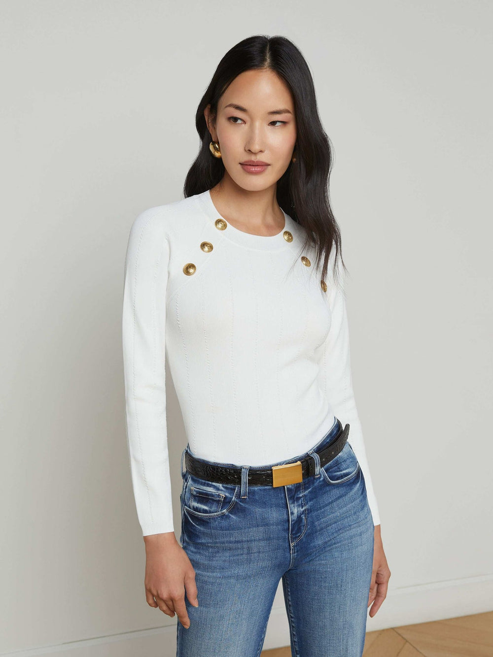 Gretchen Pullover in White/Gold | L'AGENCE US