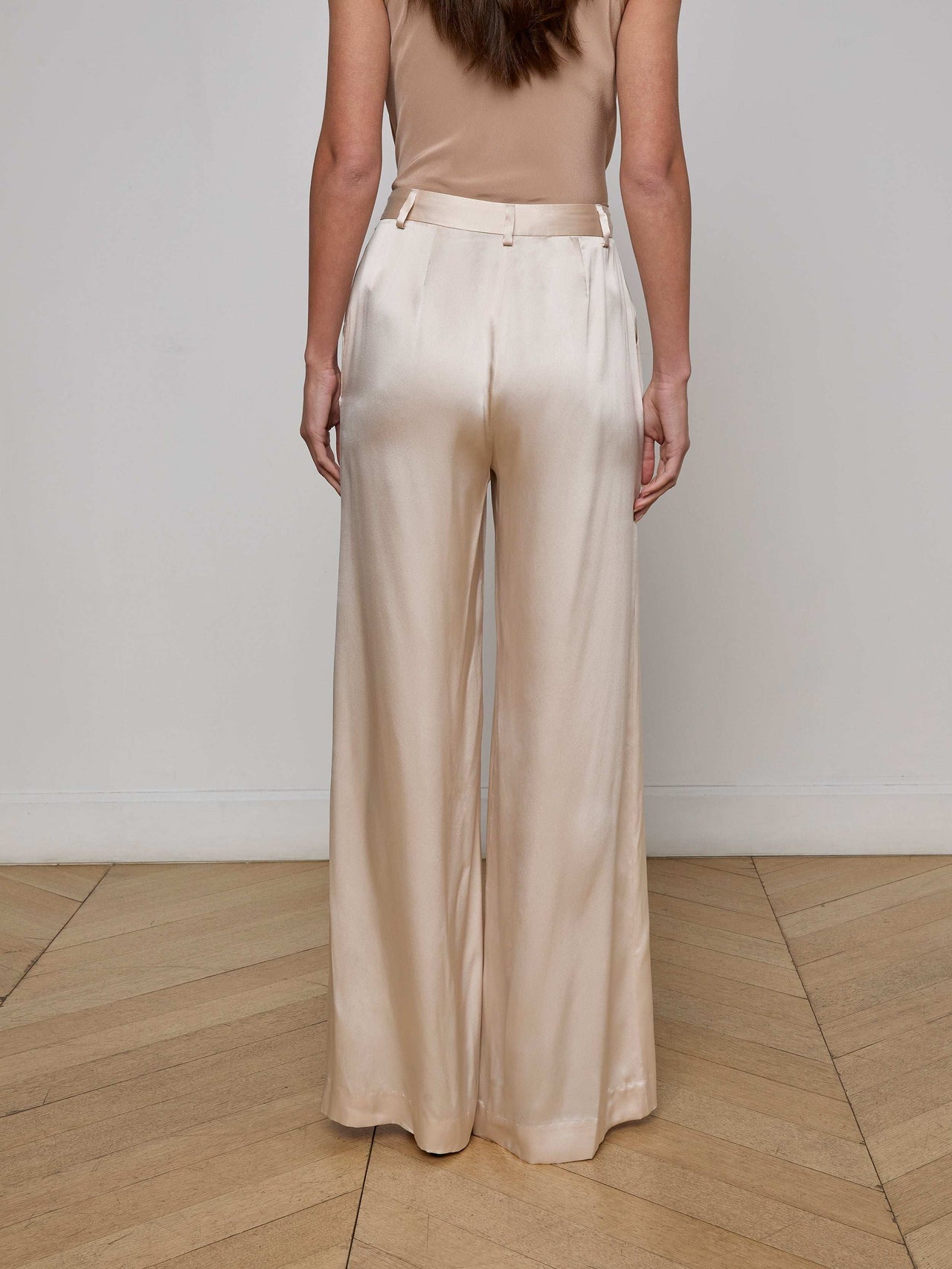 Gavin Silk Wide-Leg Pant in Champagne | L'AGENCE for sale
