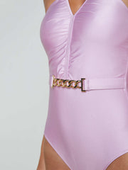Leila Halter One-Piece Swimsuit in Light Violet | L'AGENCE discount