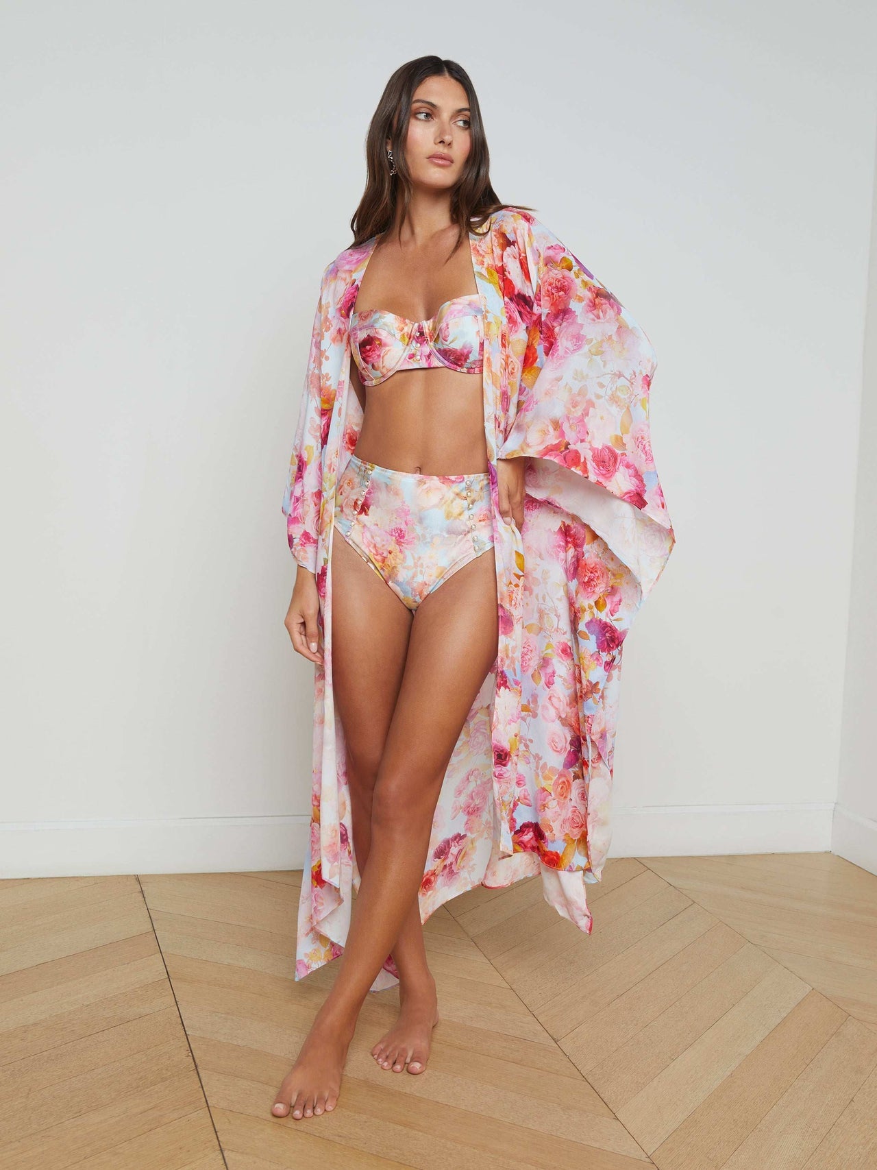 Kara Kimono Cover-Up in Multi Soft Cloud Floral | L'AGENCE sale