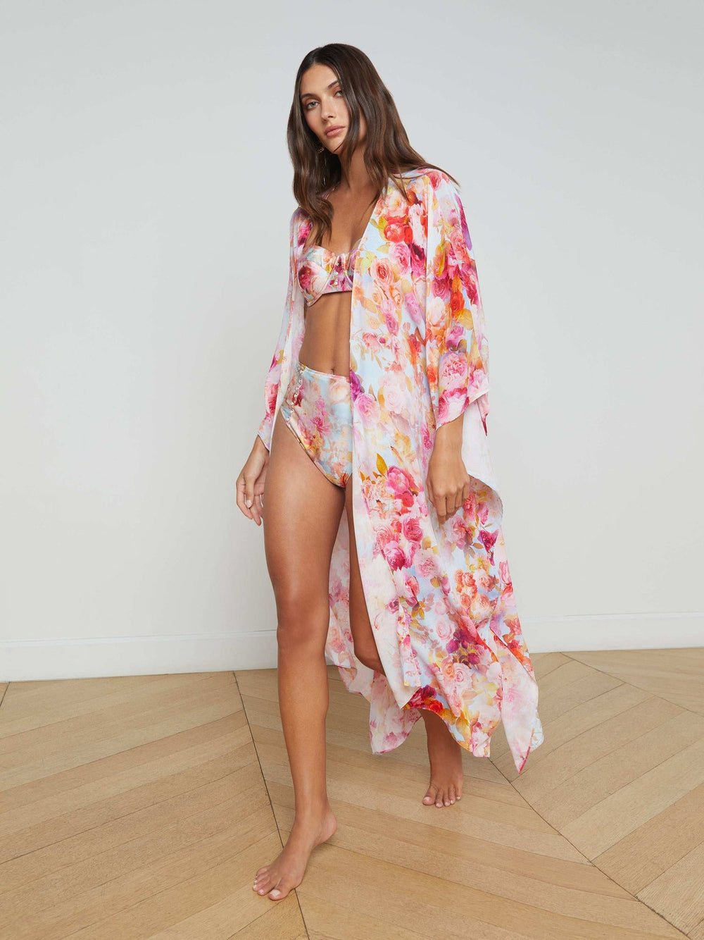 Kara Kimono Cover-Up in Multi Soft Cloud Floral | L'AGENCE sale