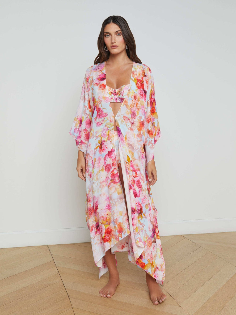 Kara Kimono Cover-Up in Multi Soft Cloud Floral | L'AGENCE sale