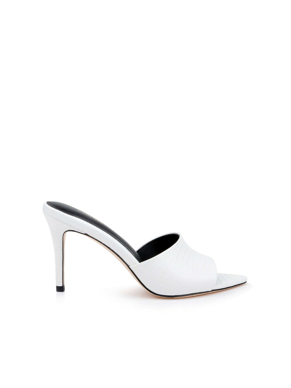 Lolita Leather Open-Toe Mule in Ivory Lizard Leather | L'AGENCE Women