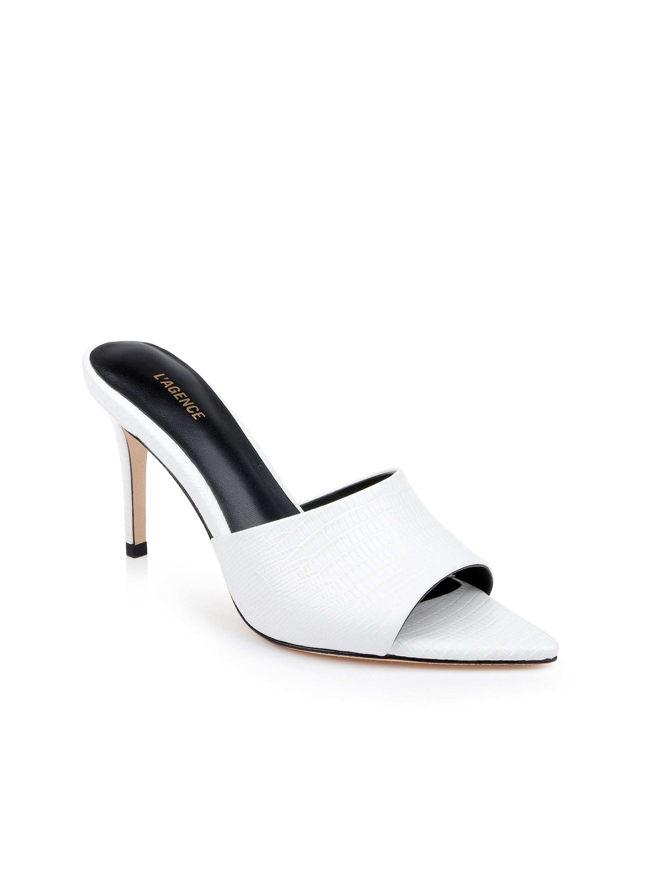 Lolita Leather Open-Toe Mule in Ivory Lizard Leather | L'AGENCE Women