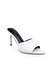 Lolita Leather Open-Toe Mule in Ivory Lizard Leather | L'AGENCE Women