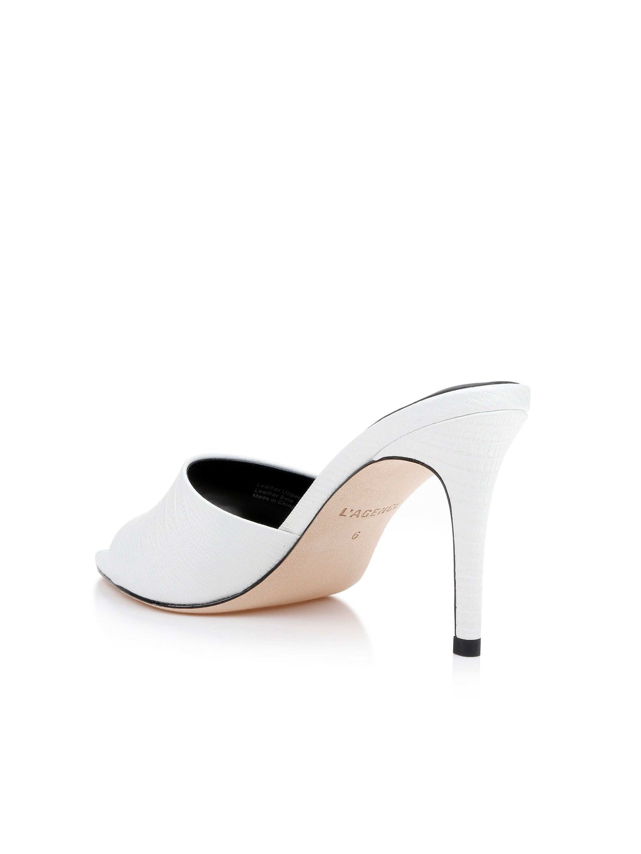 Lolita Leather Open-Toe Mule in Ivory Lizard Leather | L'AGENCE Women